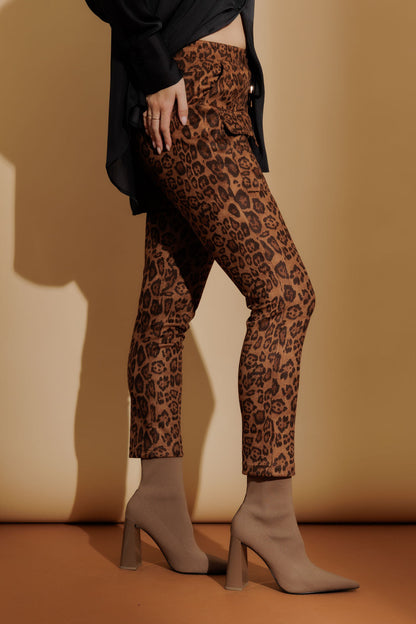 Brown Animal Pull On Cargo Pant