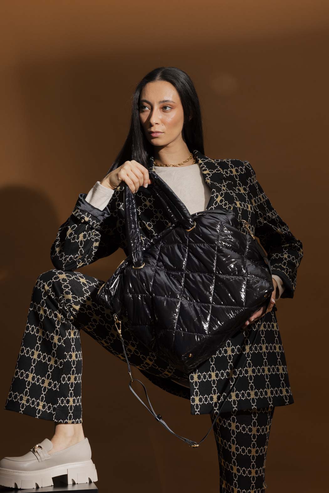 Black Quilted Tote Bag