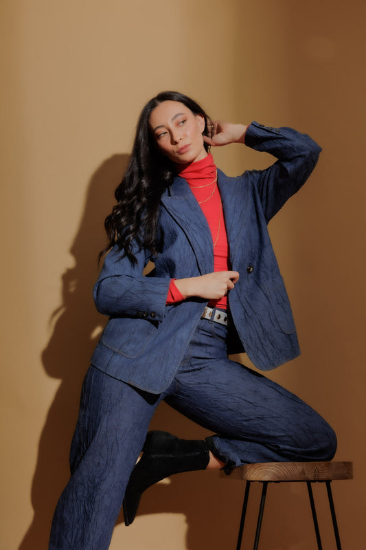 Blue Embossed Denim Blazer