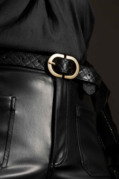 Black Embossed Classic Belt Black O/S