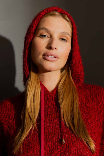 Burgundy Fluffy Hoodie Jumper