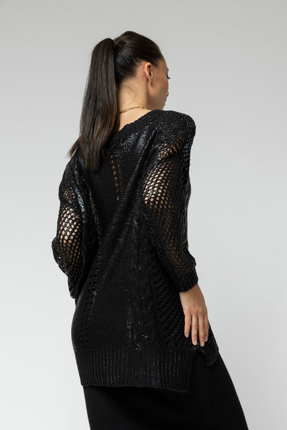 Black Crochet Foil Knit