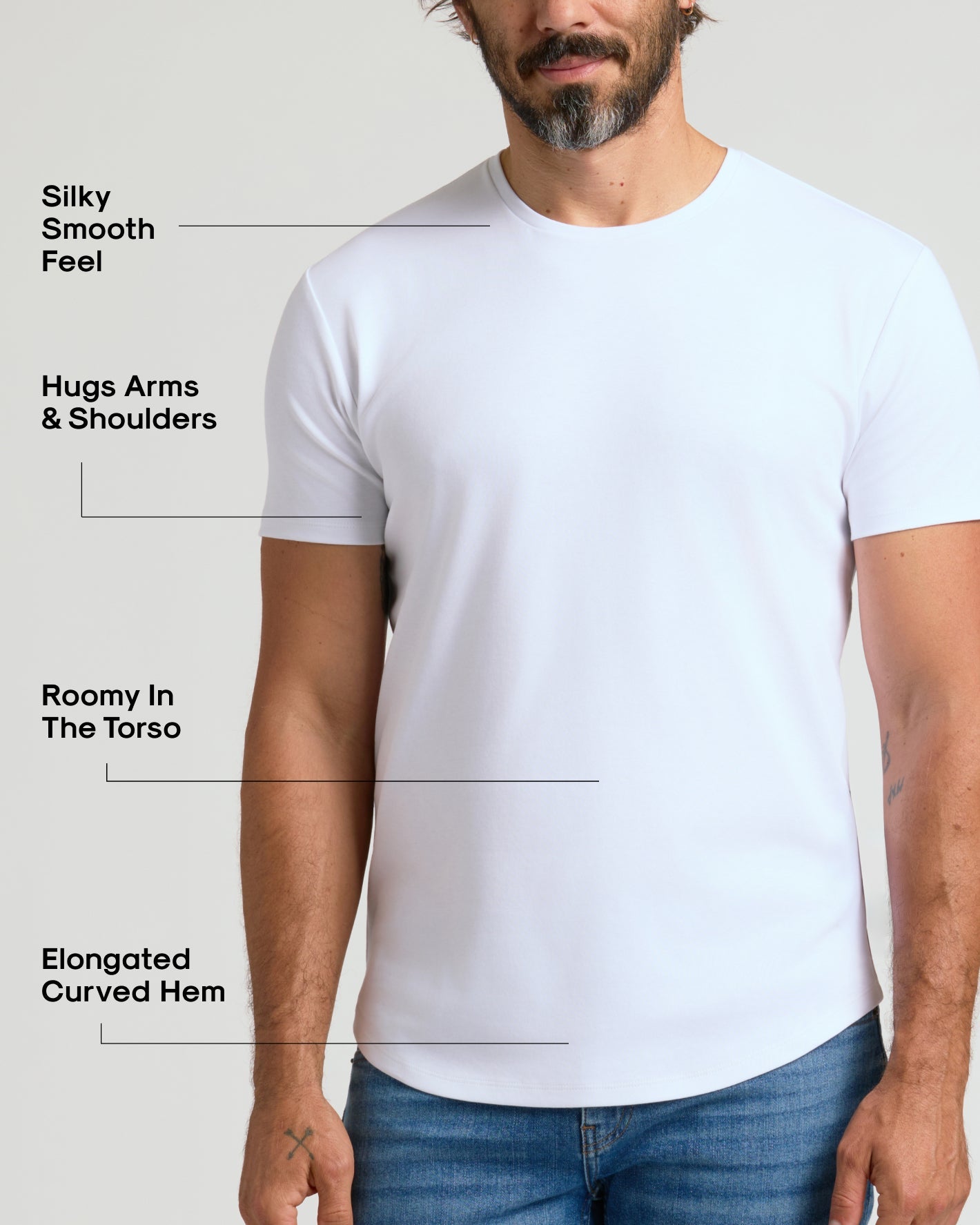 Pima Cotton Blend Curved Hem Crew 4-Pack