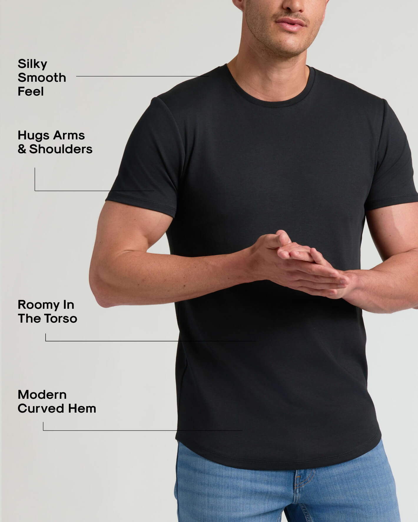 Black Tall Pima Cotton Blend Curved Hem Crew