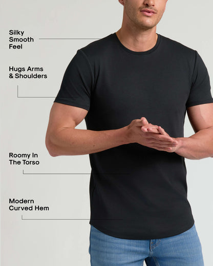 Black Tall Pima Cotton Blend Curved Hem Crew