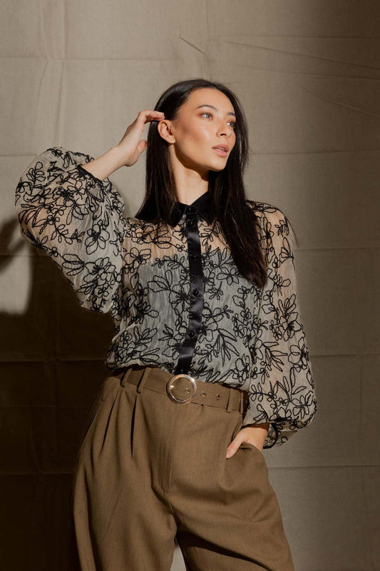 Black/Ivory Balloon Sleeve Shirt