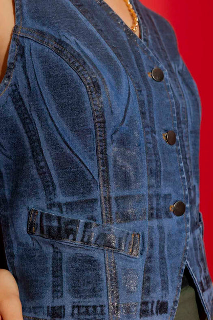 Black Foil Denim Vest