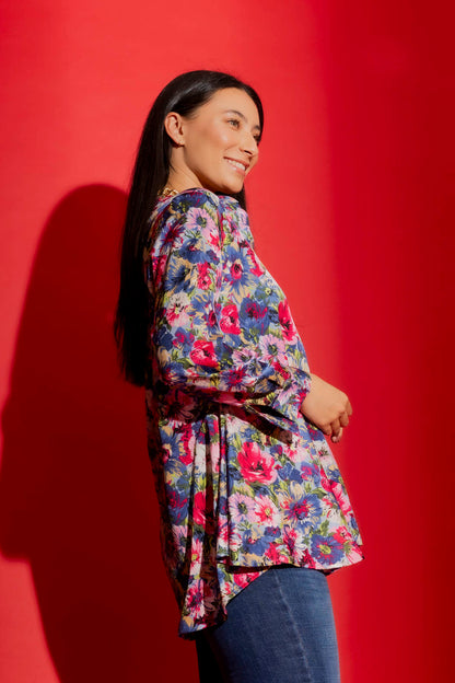 Blue Floral Stand Collar Shirt Blue Floral