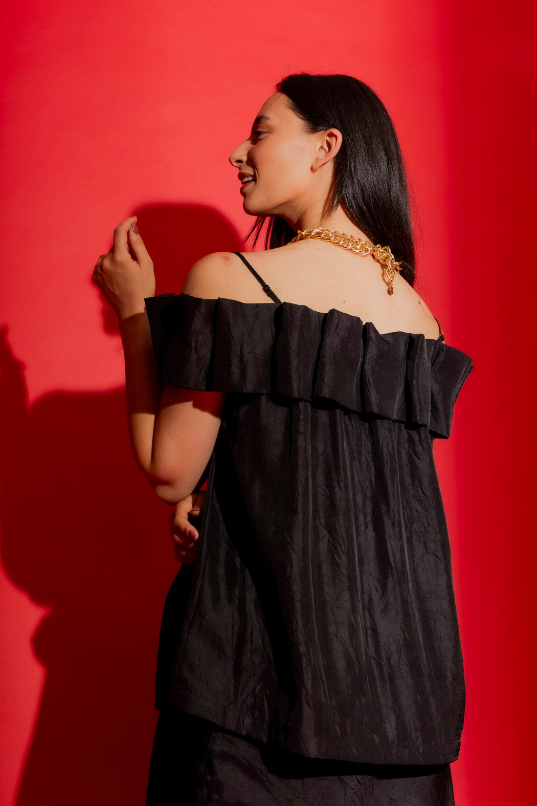 Black Off Shoulder Ruffle Top