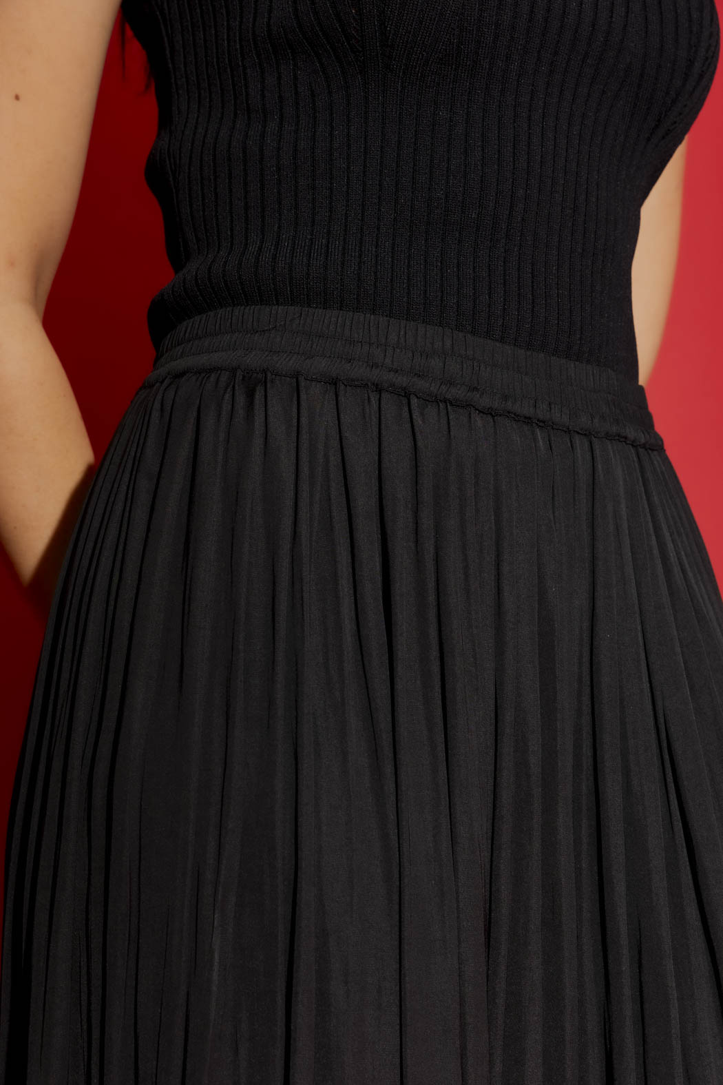 Black Silky Pleat Skirt
