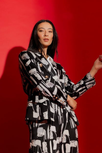 Black/White Sisca Midi Blazer
