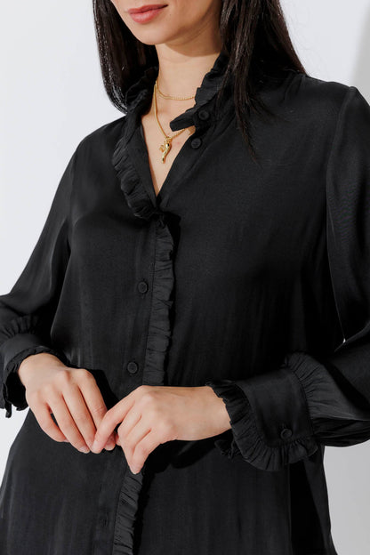 Black Double Ruffle Blouse