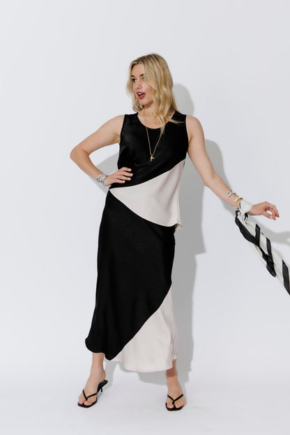 Black Contrast Bias Skirt