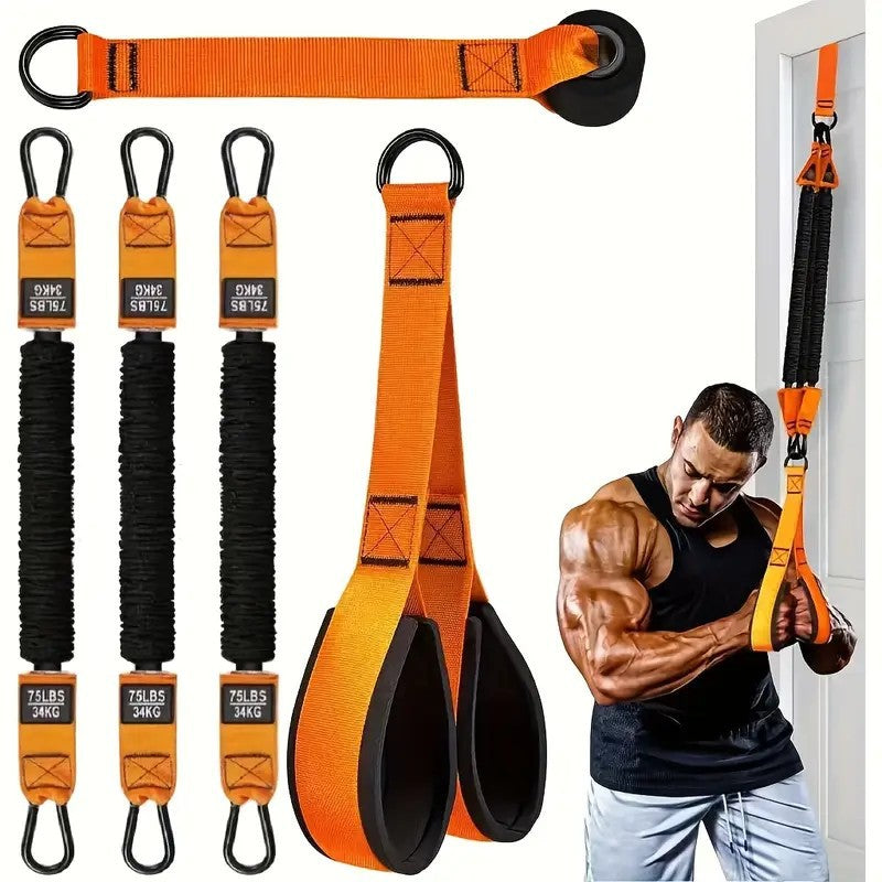 225LBS Heavy Duty Resistance Band Set with Handles – Portable Home Gym Workout Equipment for Full Body Training