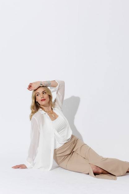 Beige Drape Front Skirt
