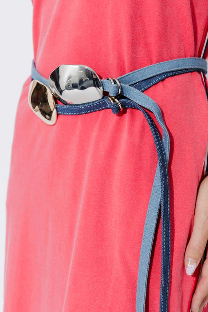 Chambray Denim Silver Dome Belt