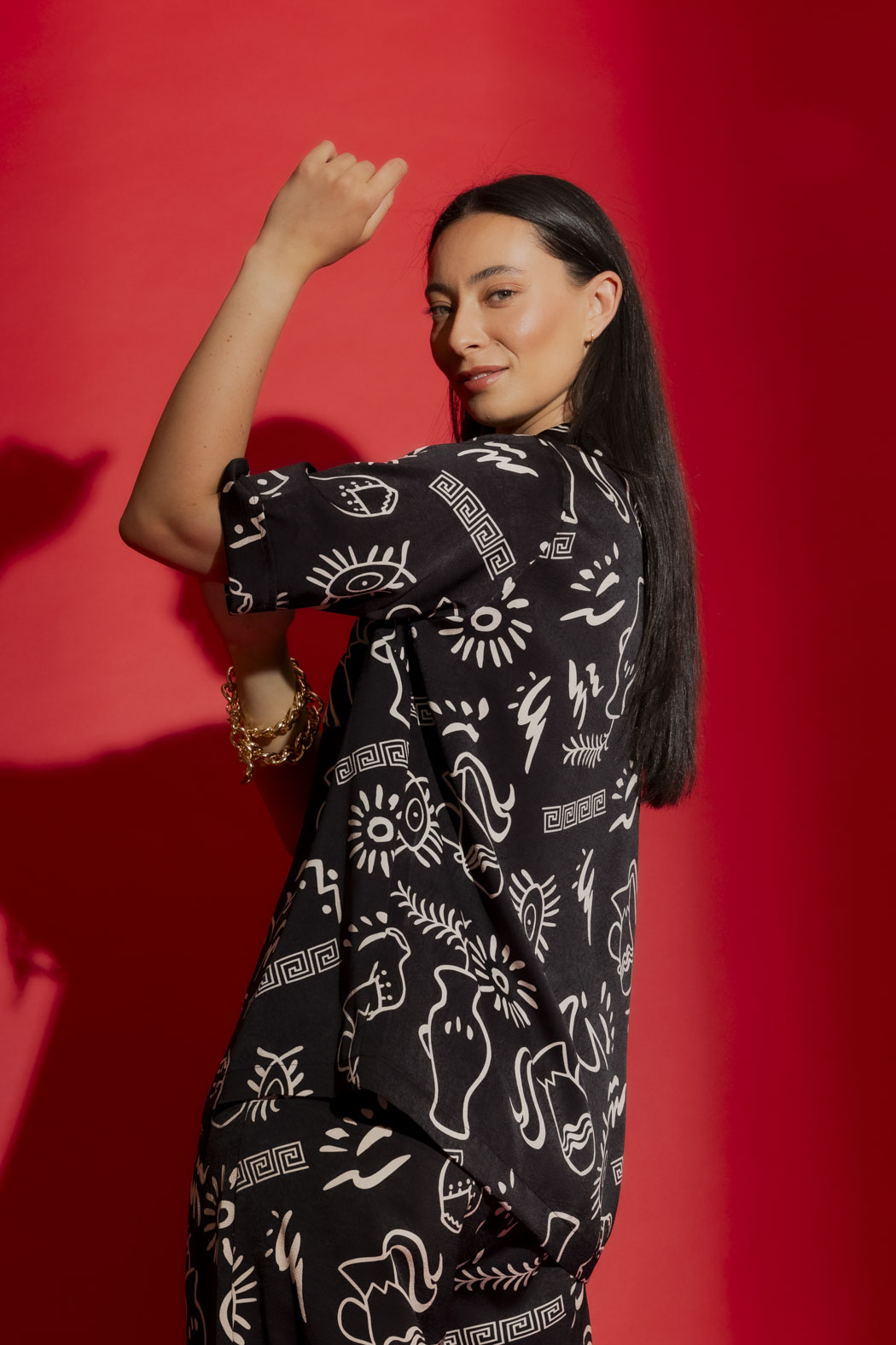 Black Print Silky Casual Shirt