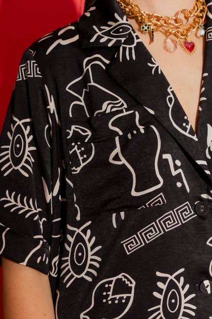Black Print Silky Casual Shirt