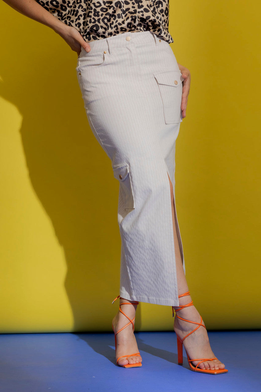 Beige Stripe Cargo Skirt Beige Stripe