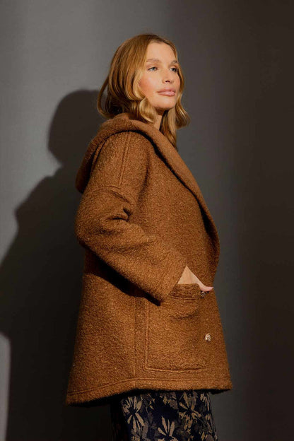 Camel Lurex Hooded Coat