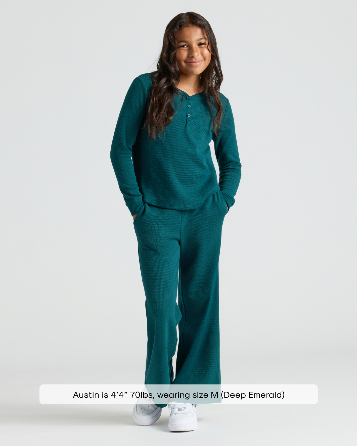 Girls Deep Emerald Waffle Wide Leg Pants