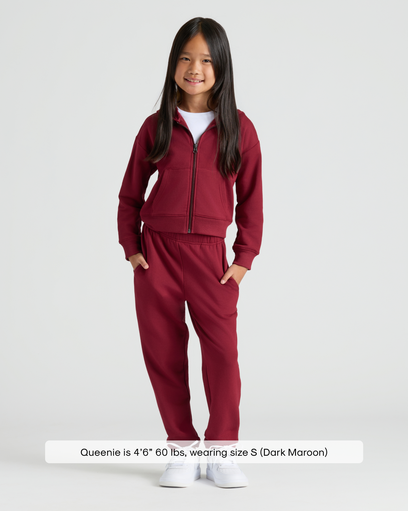 Girls Dark Maroon Cropped Zip Hoodie & Relaxed Joggers 2-Pack