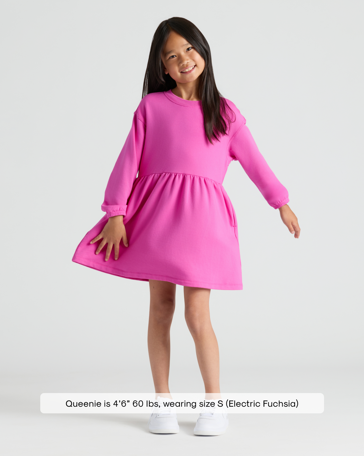 Girls Electric Fuchsia Long Sleeve Fleece Dress