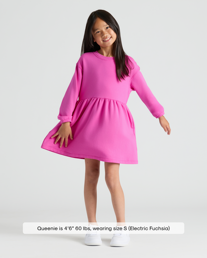 Girls Electric Fuchsia Long Sleeve Fleece Dress