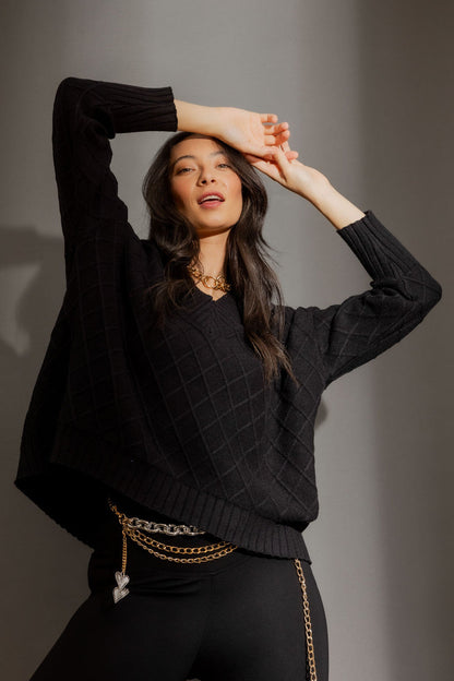 Black Diamond V Neck Jumper Black S/M
