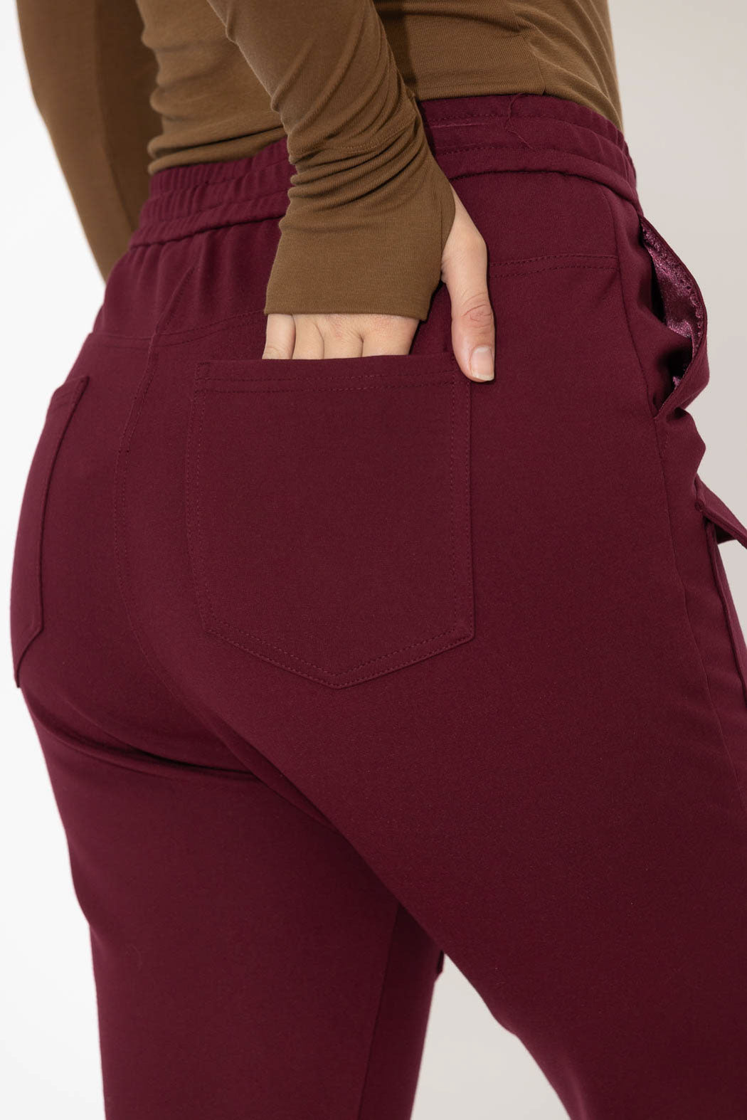 Burgundy Ponte Jogger Cargo Pant