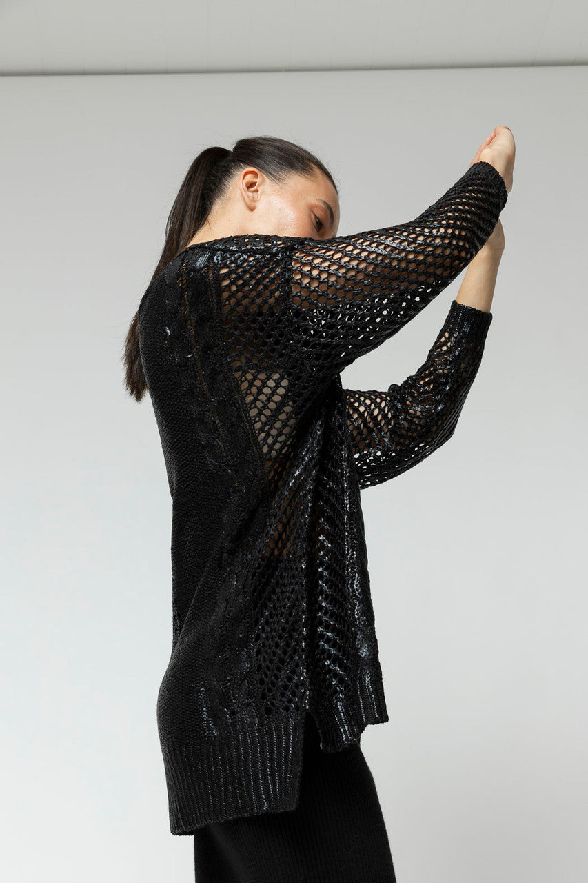 Black Crochet Foil Knit