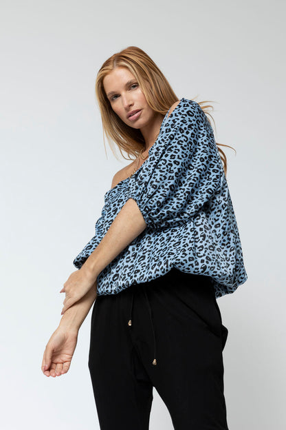 Blue Animal Chambray Balloon Top - Sale