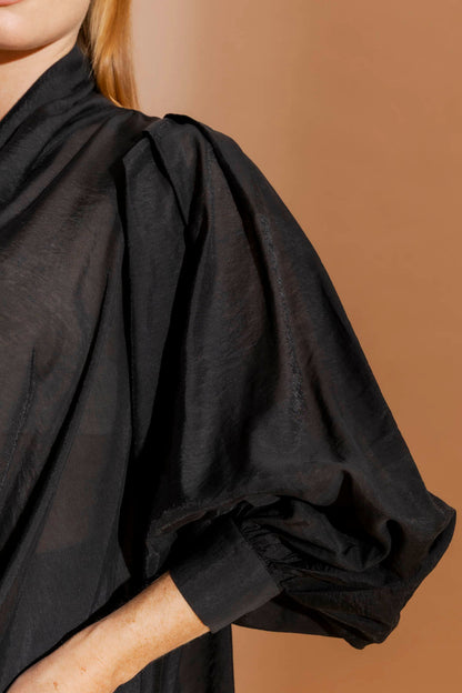 Black Tencel/Linen Full Sleeve Addy Blouse