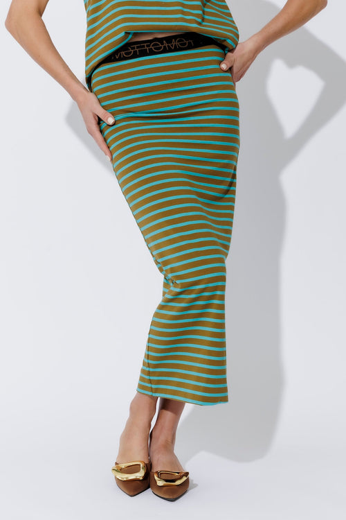 Aqua/Khaki Stripe Tube Skirt