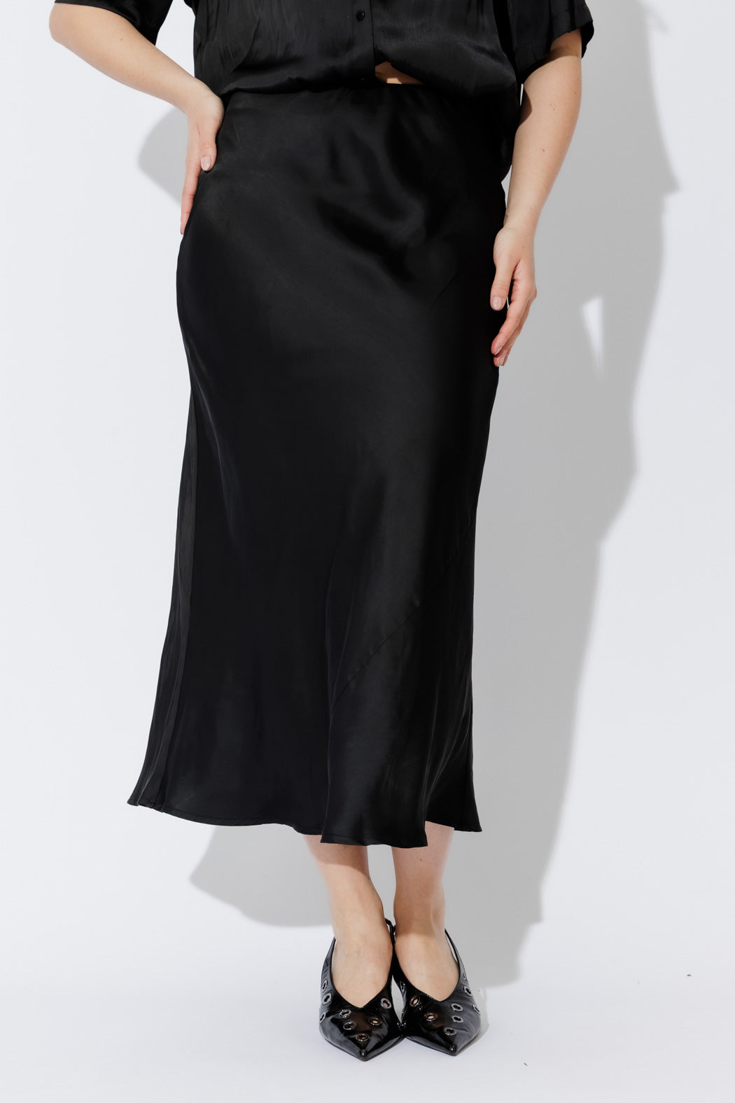 Black Silky Bias Skirt