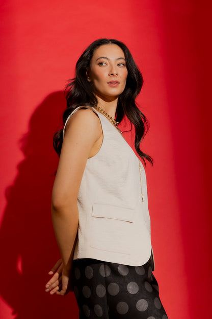 Bone Crushed Satin Zip Front Vest