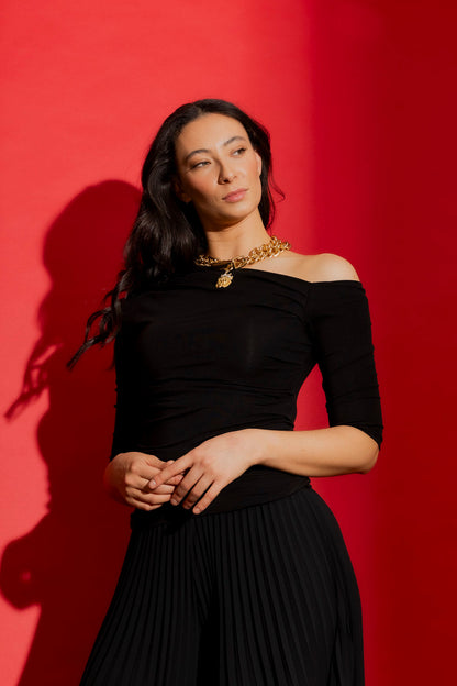 Black Tencel Drape Summer Top