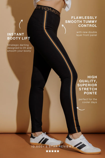 Black Ponte Stripe Miracle Pant