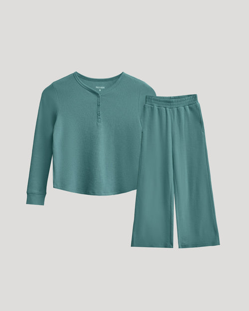 Girls Stormcloud Waffle Long Sleeve Henley & Waffle Leg Pants 2-Pack