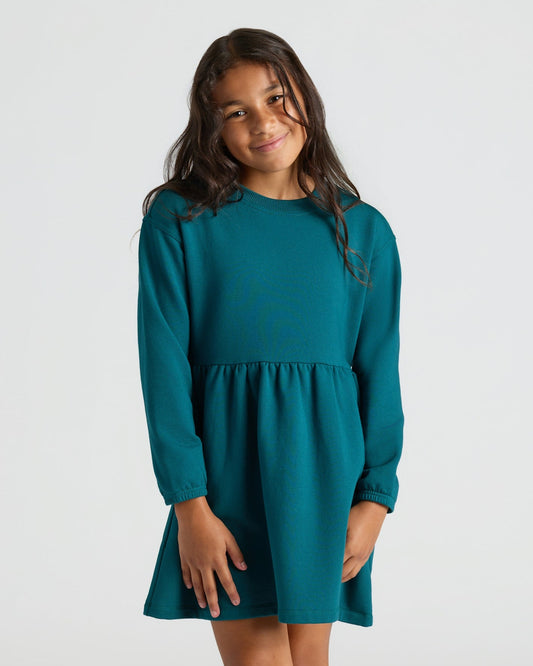 Girls Deep Emerald Long Sleeve Fleece Dress