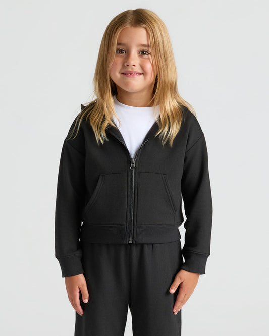 Girls Black Cropped Zip Hoodie