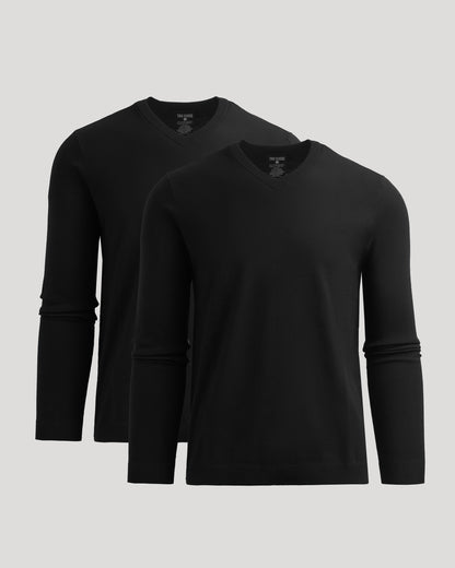 All Black Dressy V-Neck Sweater 2-Pack