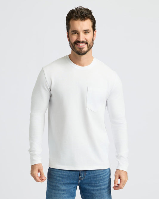 White Heavyweight Long Sleeve Pocket Crew