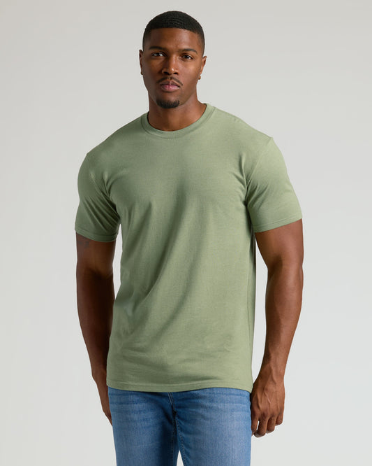 Dark Heather Bay Green Tall Straight Hem Crew Neck T Shirt