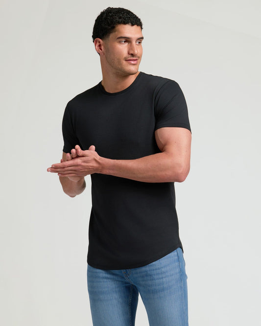Black Tall Pima Cotton Blend Curved Hem Crew
