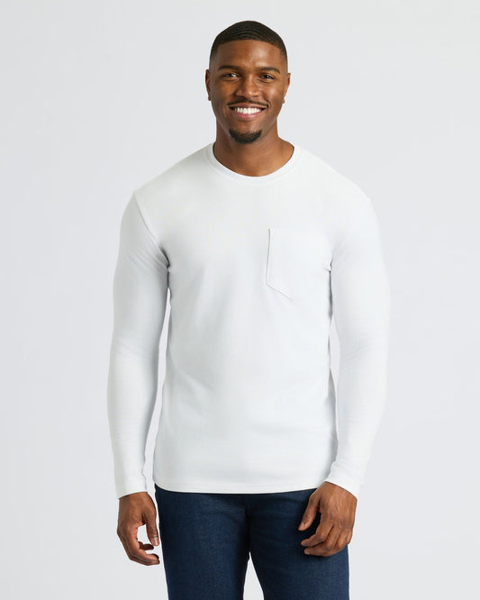 White Tall Heavyweight Long Sleeve Pocket Crew