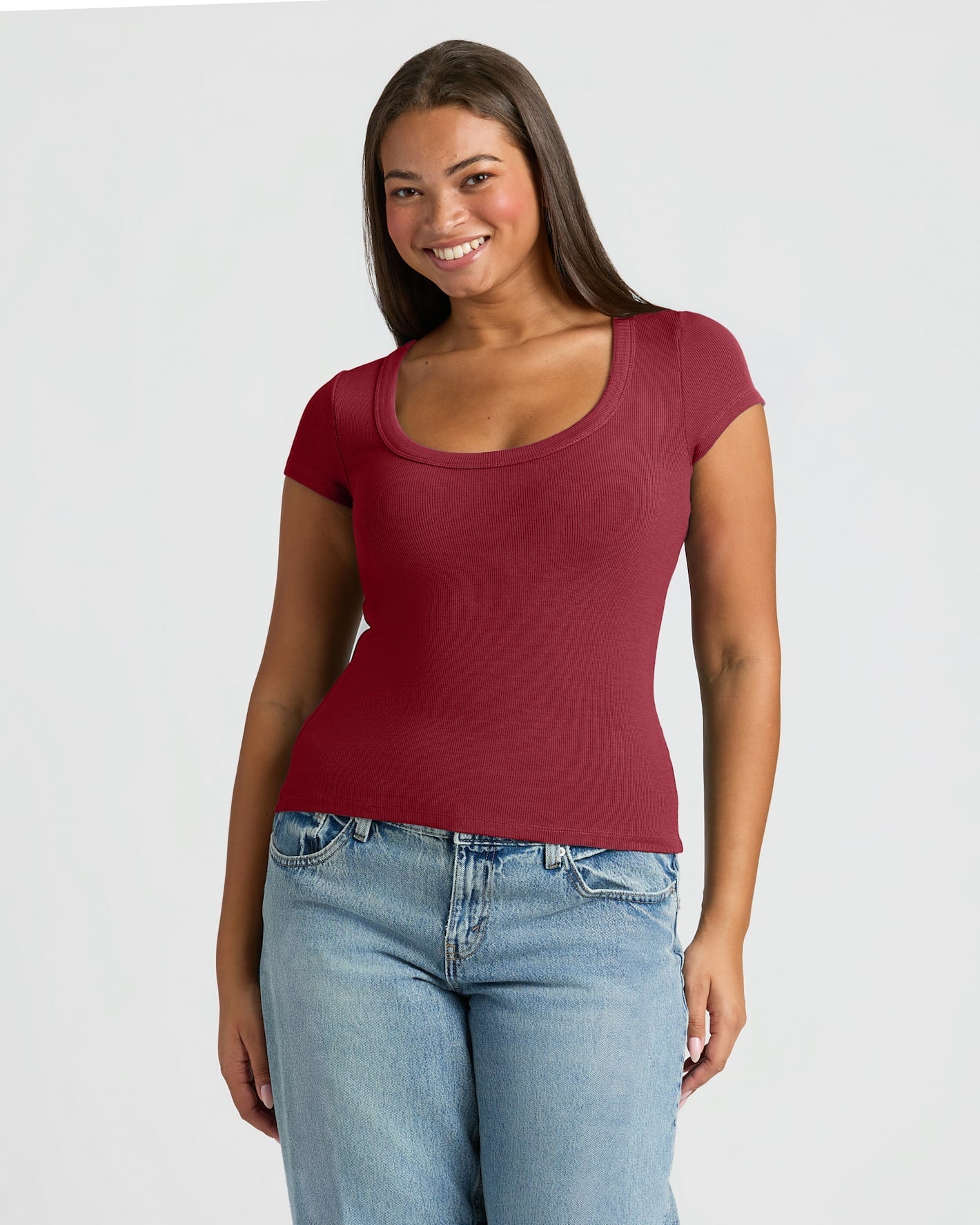 Womens Ribbed U-Neck Tee 3-Pack