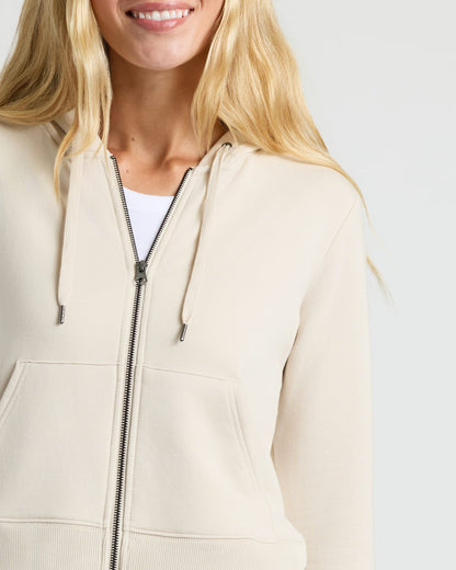 Womens Oatmeal Crop Zip Hoodie