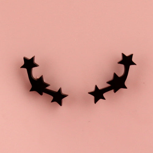 Triple Curved Star Stud Earrings (Black)