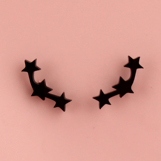 Triple Curved Star Stud Earrings (Black)